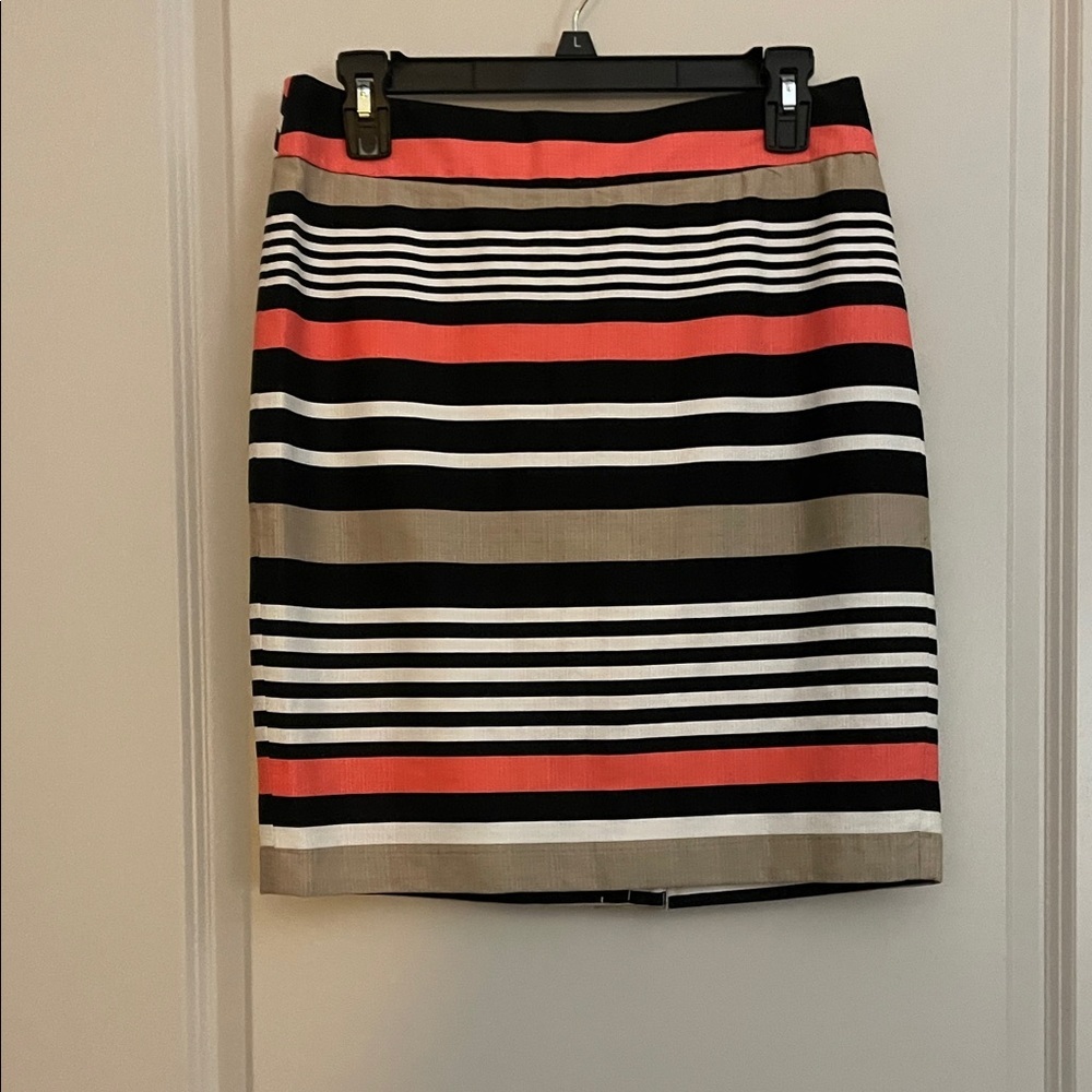 Banana Republic Black, Coral, and Tan Striped Pencil Skirt